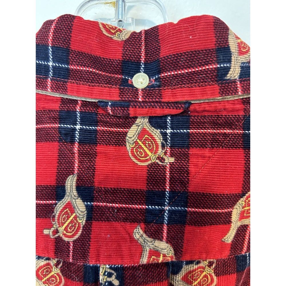 Tommy Bahama Red Micro Corduroy Button Down English Saddle Print Men's XL Shirt - Picture 9 of 12